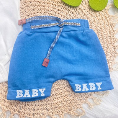 Conj. Body Bolsinho Bordado e Bermuda Saruel Baby - Off White e Azul Claro